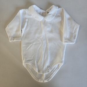 Babidu White Cotton Baby Bodysuit With Peter Pan Waffle Textured Collar 3m